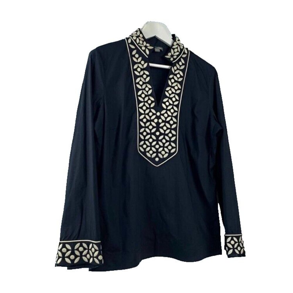 Go Silk‎ Black Embroidered Bell Sleeve V-Neck Tunic Top Women's Size Large